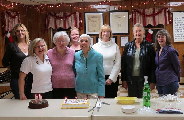 Dec. 6, 2014 ALA Unit 376 celebrate the 90th anniversary with cake and champagne.