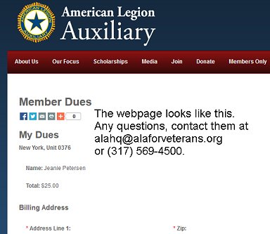Sample of National ALA webpage to pay dues.