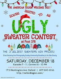 Ugly Sweater Contest Dec. 18, 2021 8-10 PM