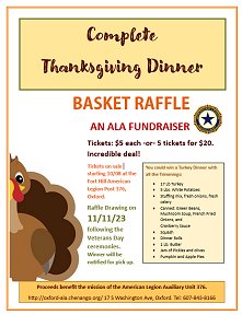 ALA Complete Thanksgiving Dinner basket raffle flyer