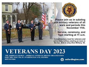 American Legion Post 376 Veterans Day 11/11/23 flyer
