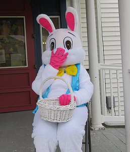 The Oxford Legion Post 376 Easter Bunny on the front porch. 